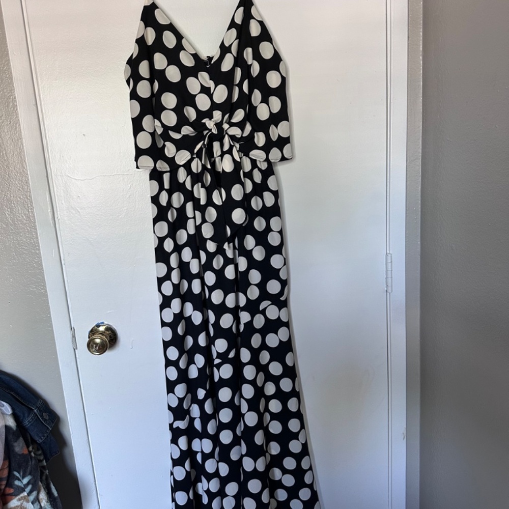 Beautiful Vici Size Medium Long Black and White Polka Dot Dress